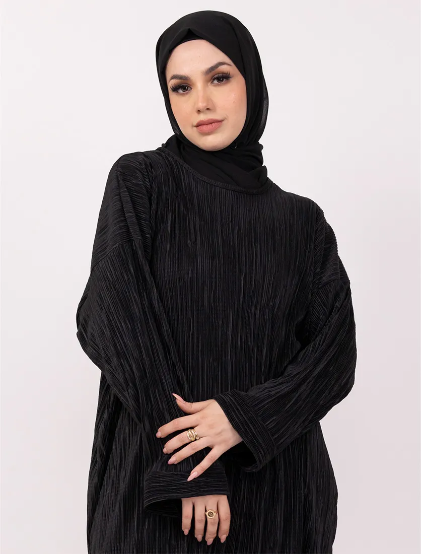 Black Midi Plisse Co Ord